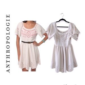 Anthropologie Staring at Stars White Eyelet Fit and Flare Boho White Dress Size